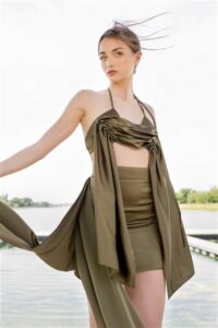 Olive Green Pleated Open Back Top | Ja by Jelena Aleksic
